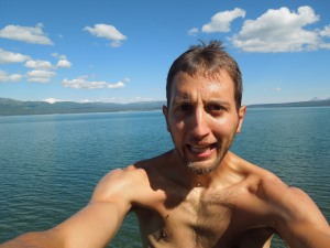 My reaction after jumping in, the only time I did.  By far the coldest lake dip of the trip.